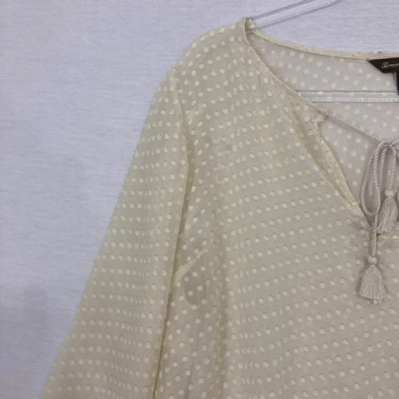 Tommy Bahama Cream Polka Dot Silk Tie Front Sheer Pullover Top XL - Picture 4 of 13